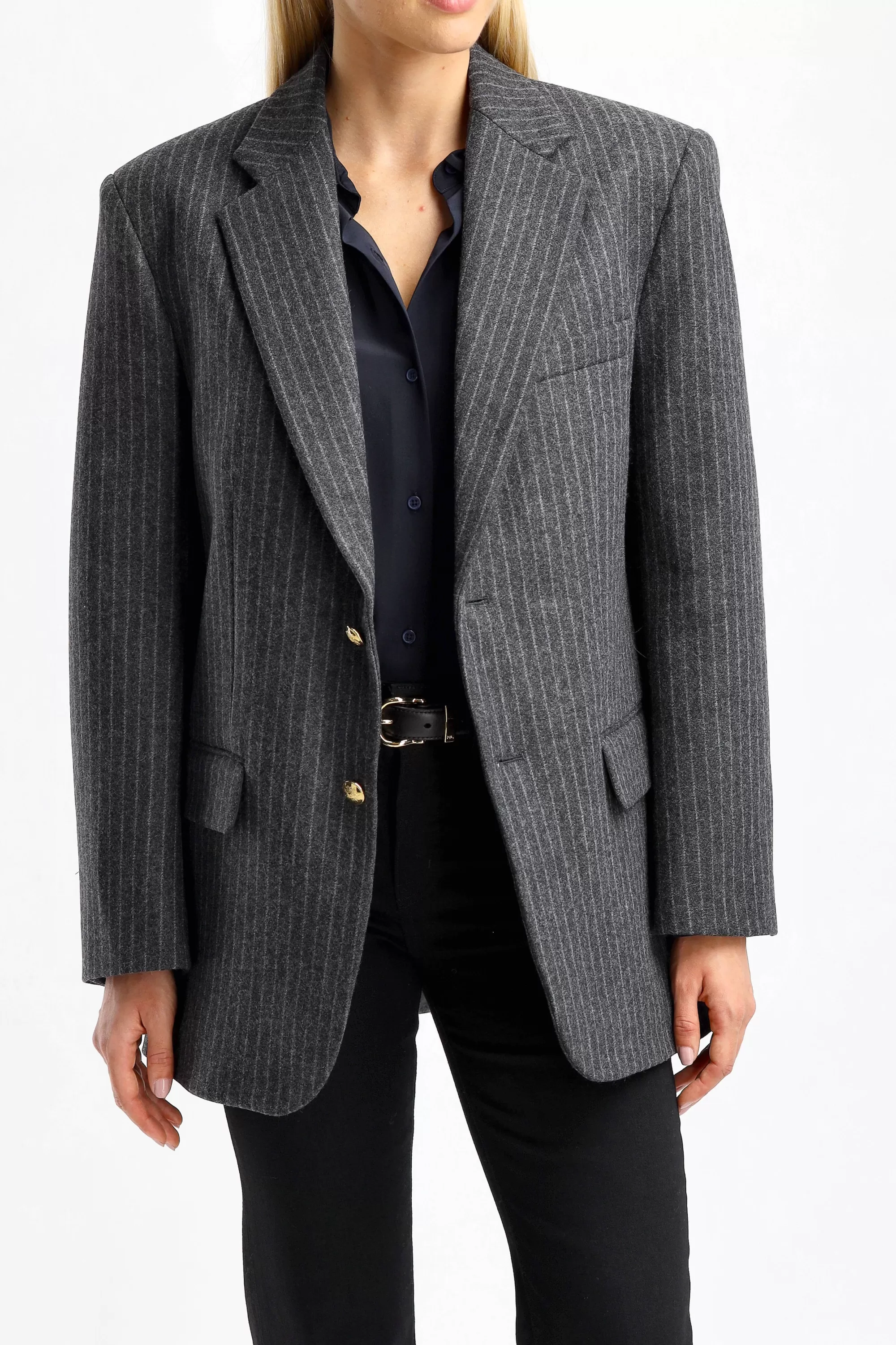 Frauen Nili Lotan Blazer Boyfriend In Grey Pinstripe