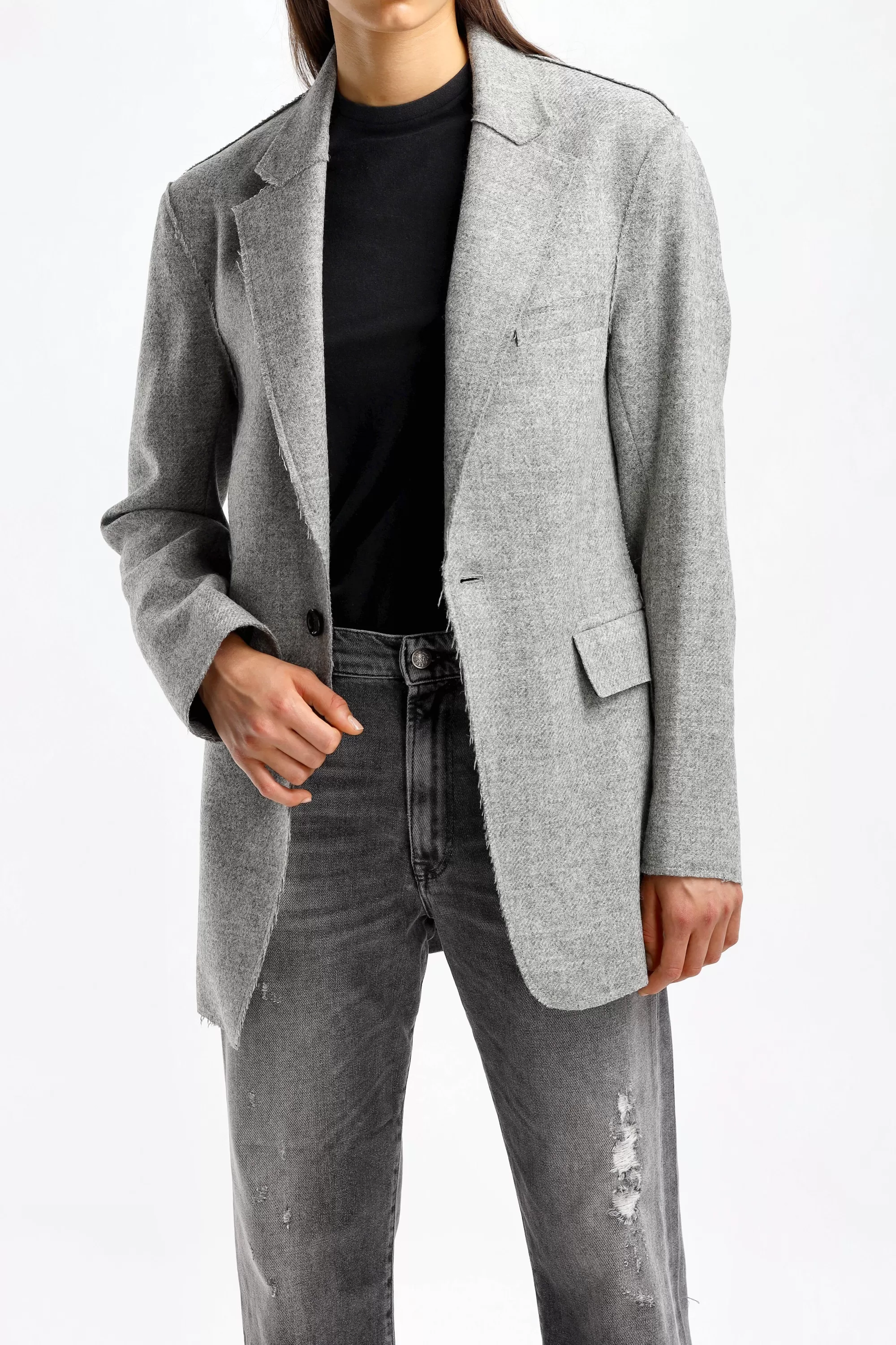 Frauen R13 Blazer Raw Cut In Heather Grey