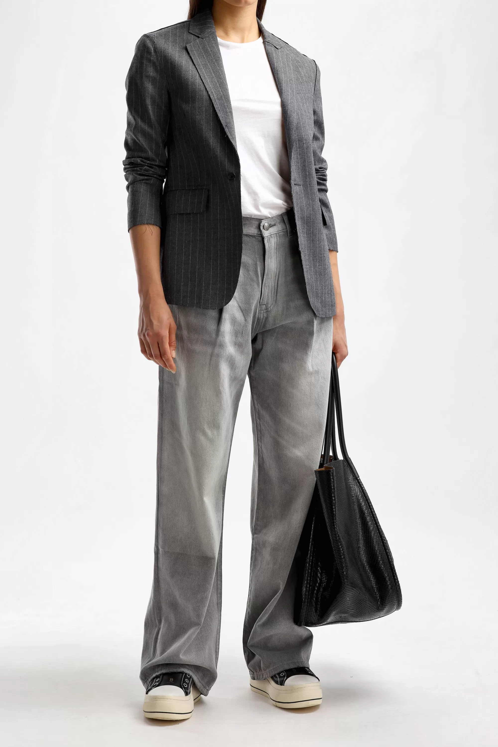 Frauen R13 Blazer Raw Cut In Pinstripe Grau