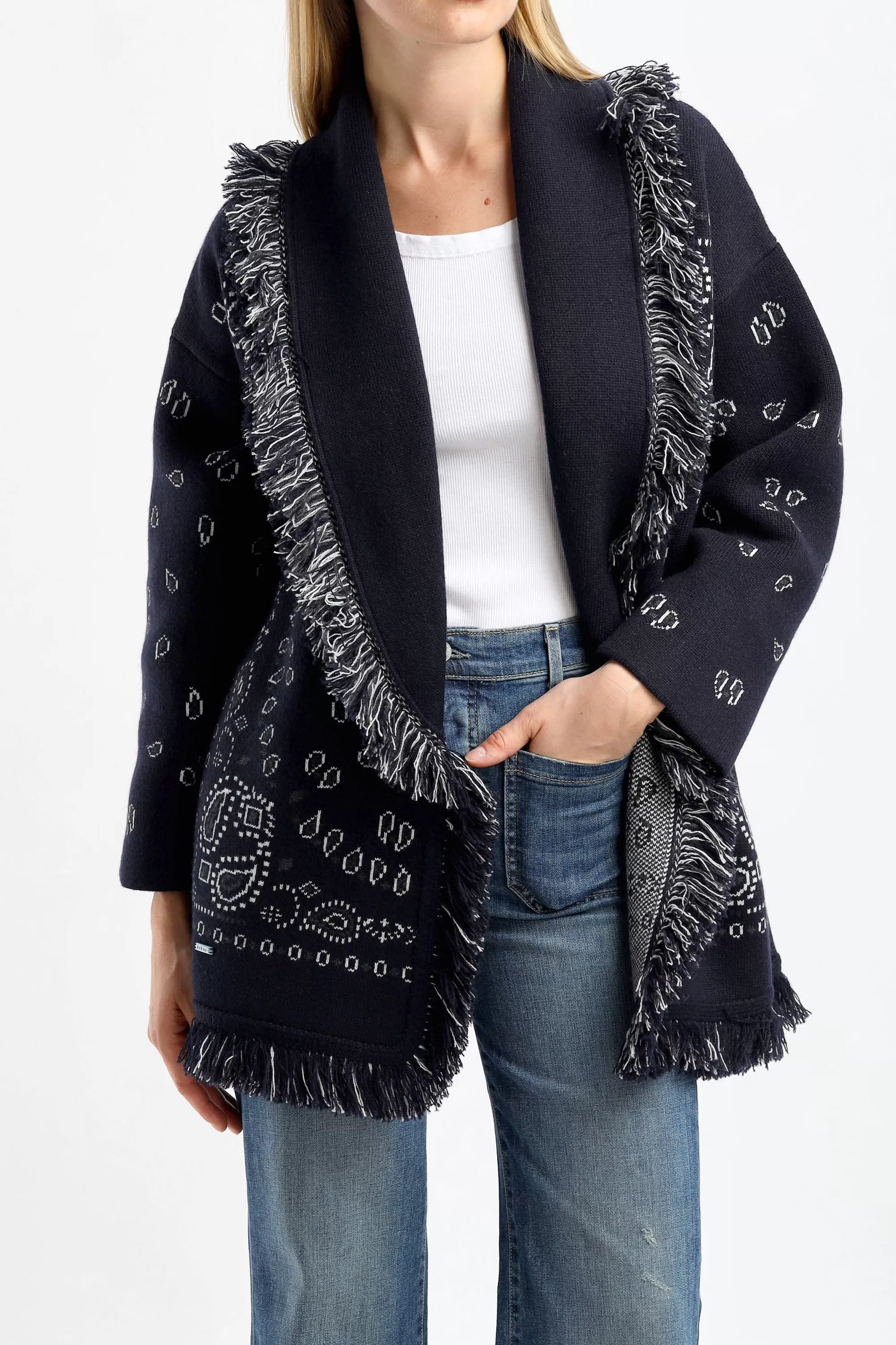 Frauen Alanui Cardigan Bandana Jacquard In Midnight Blue