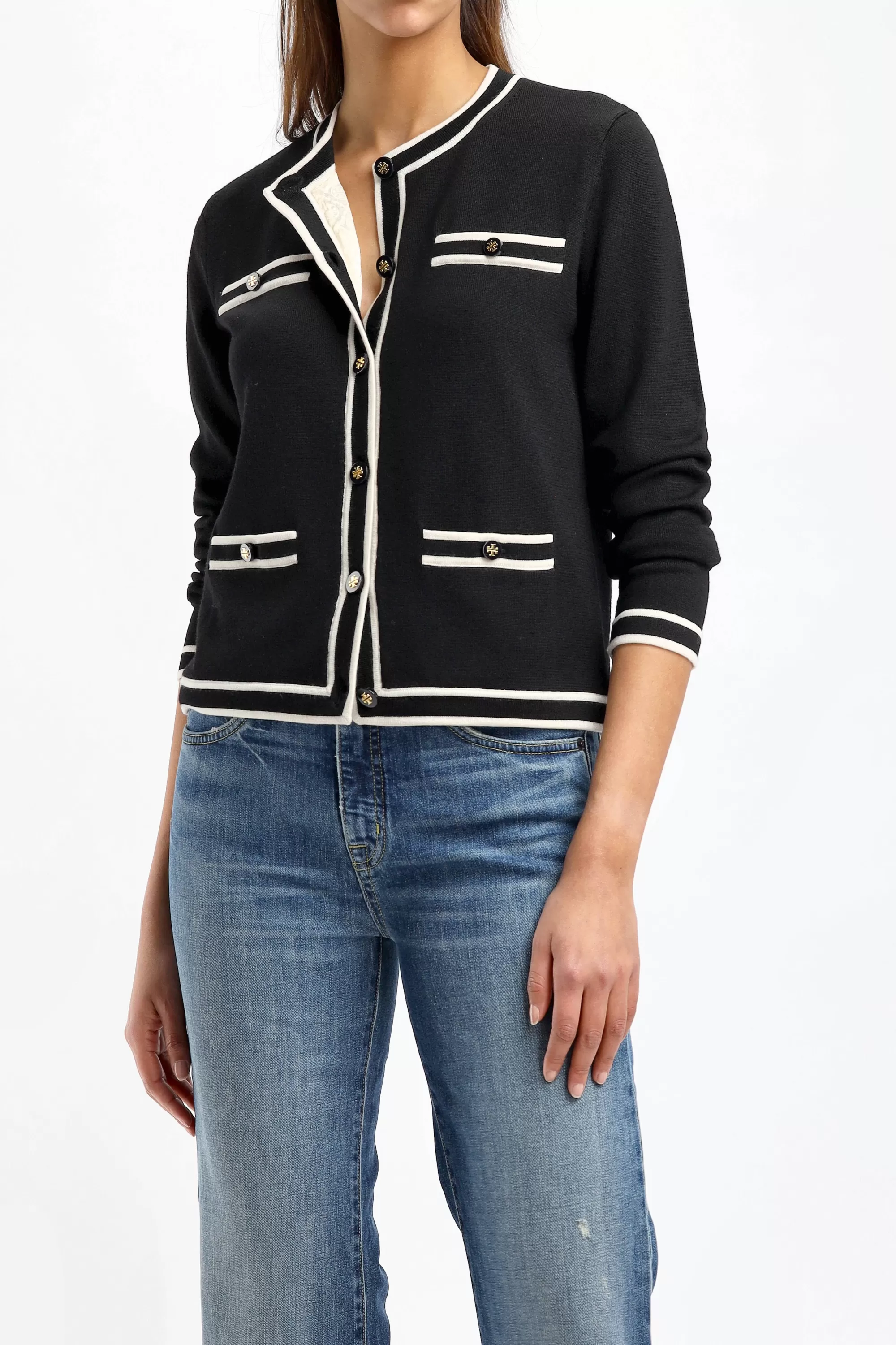 Frauen Tory Burch Cardigan Kendra In Schwarz/French