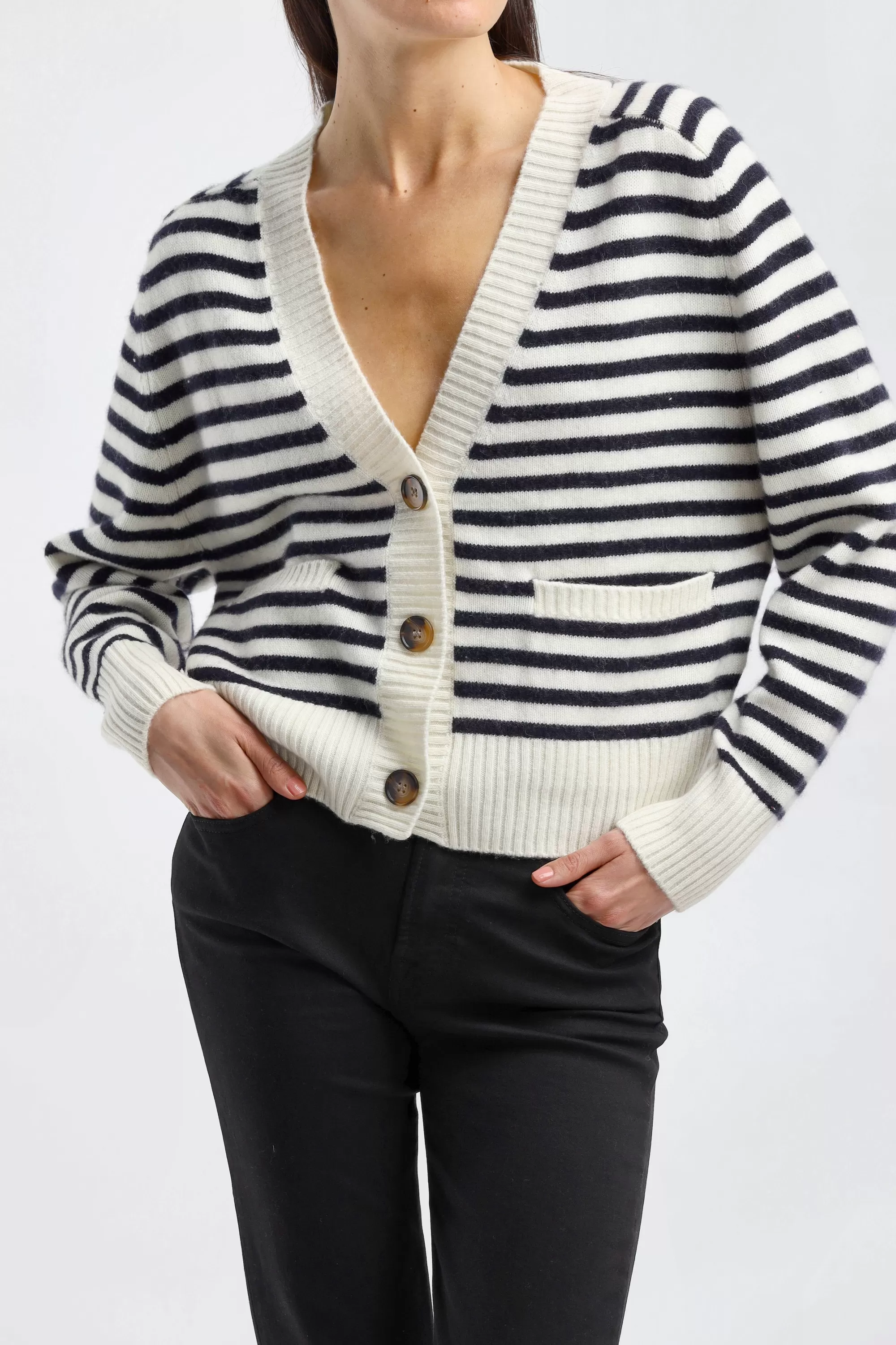 Frauen Ladneri Cardigan Stripes In Schwarz/Weis