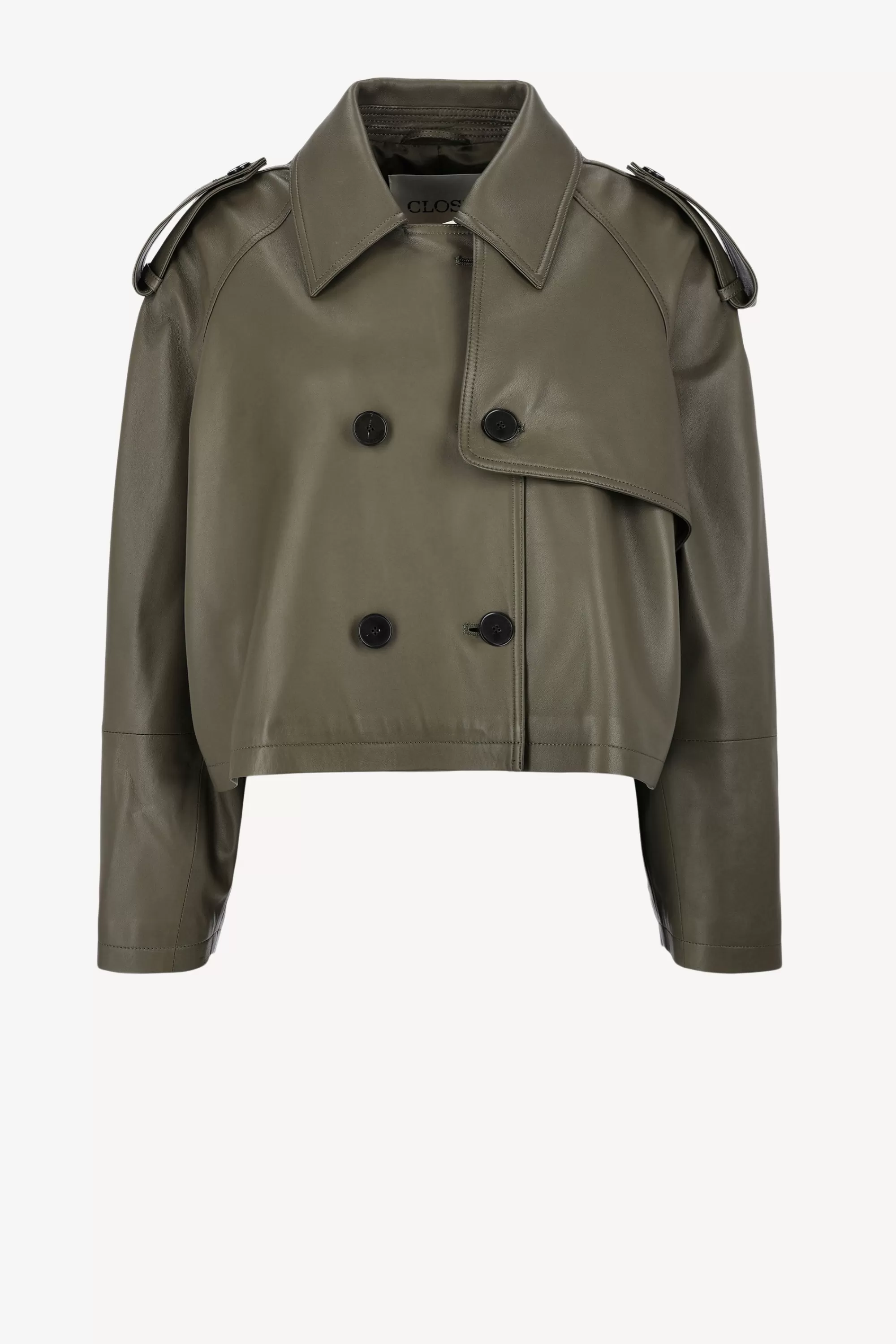 Frauen Closed Jacke Cropped Trench In Army Green