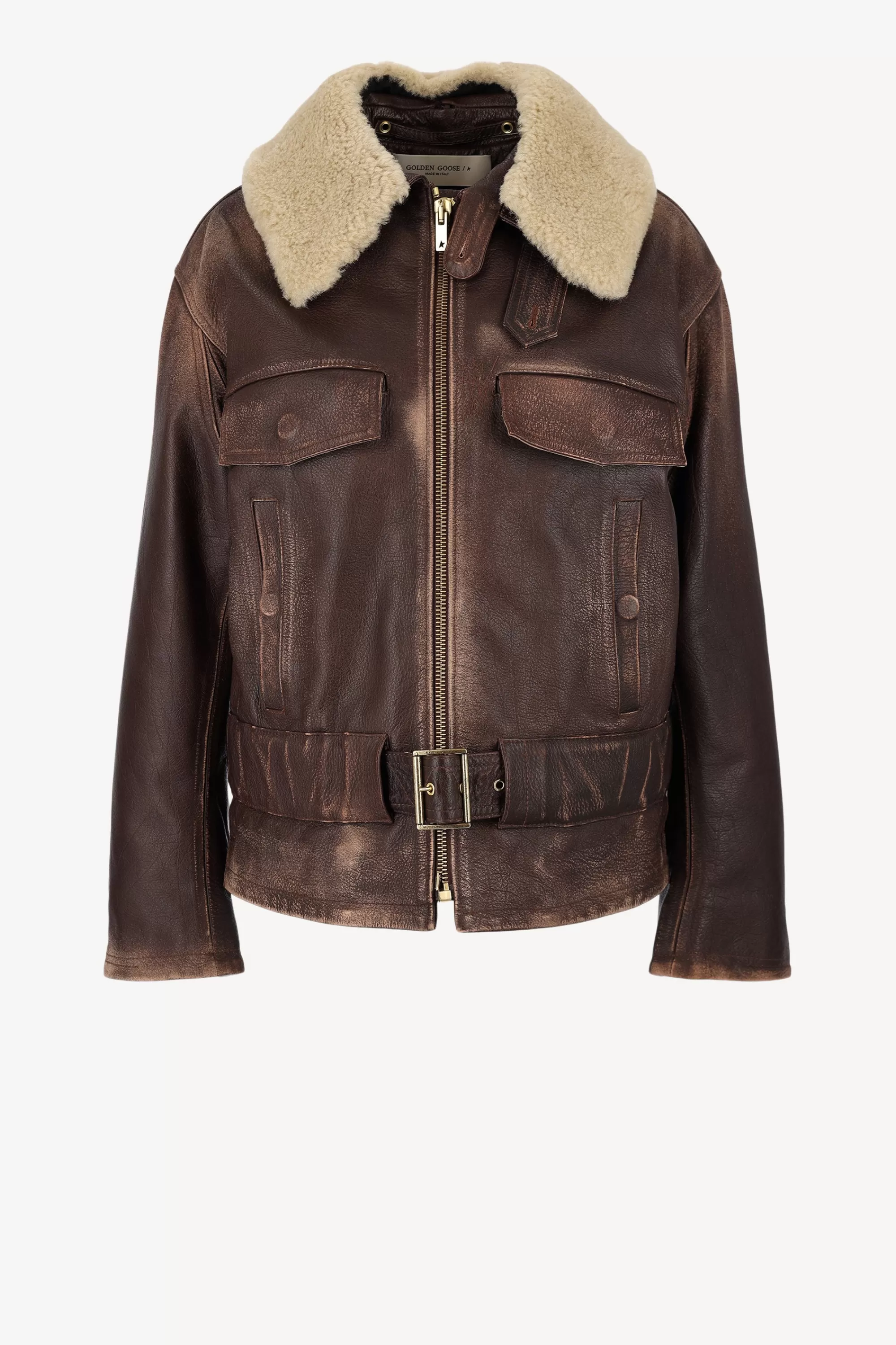 Frauen Golden Goose Lederjacke Aviator In Sassafras