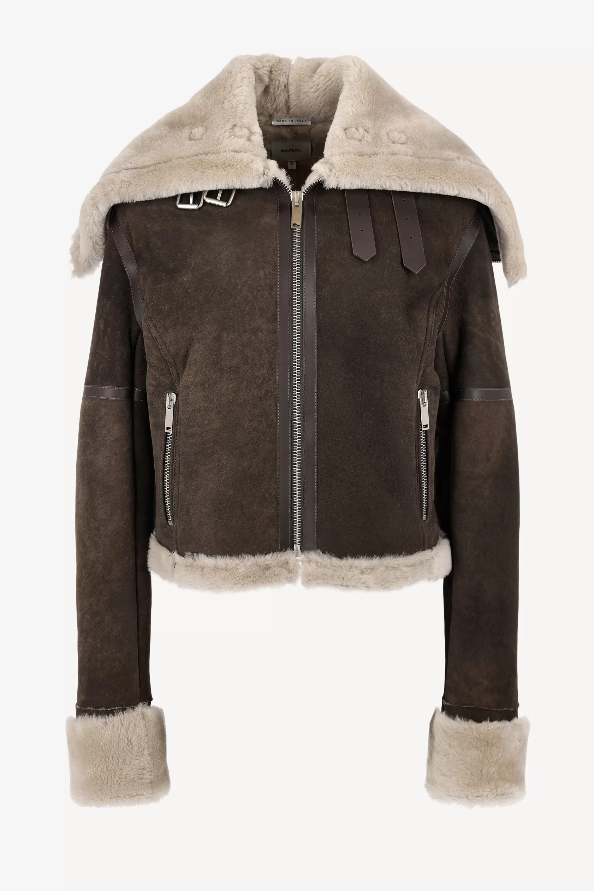 Frauen Halfboy Lederjacke Big Aviator In Braun