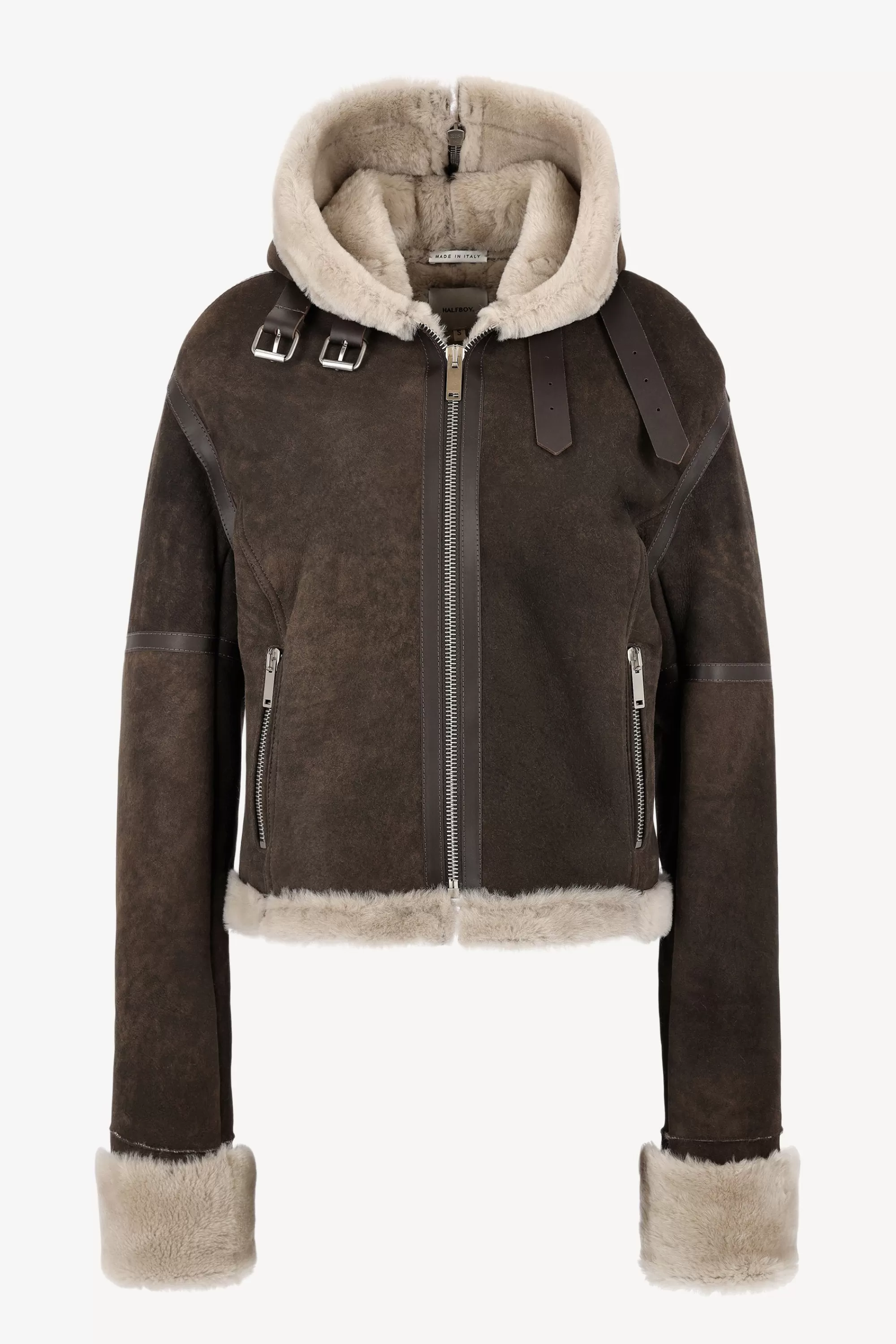 Frauen Halfboy Lederjacke Big Aviator In Braun