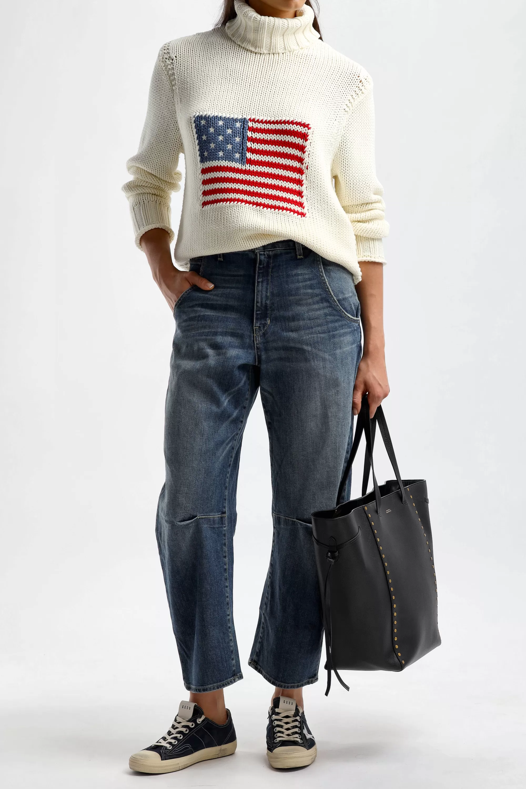 Frauen Denimist Pullover American Flag In Ecru