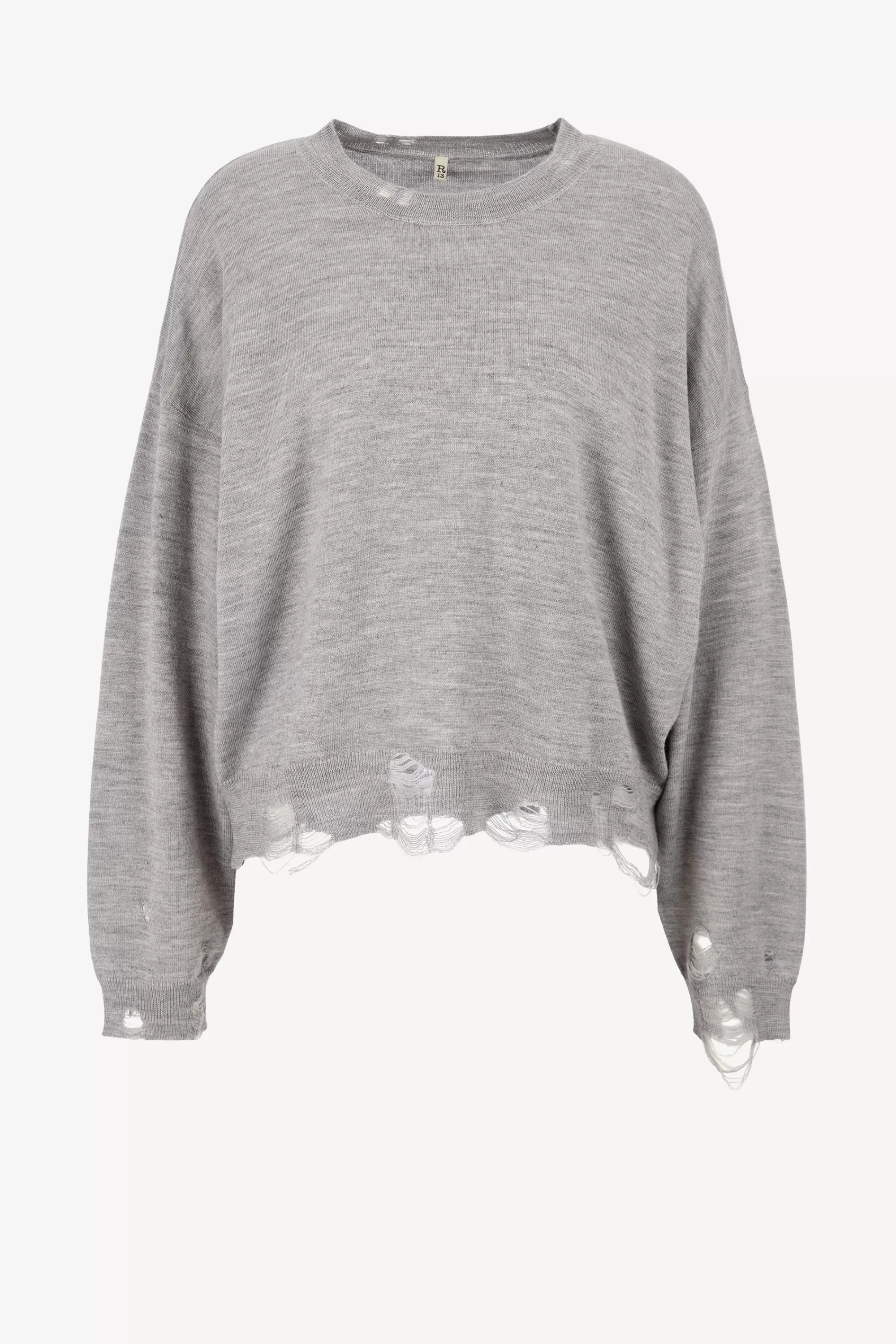 Frauen R13 Pullover Crop Distressed In Heather Grey