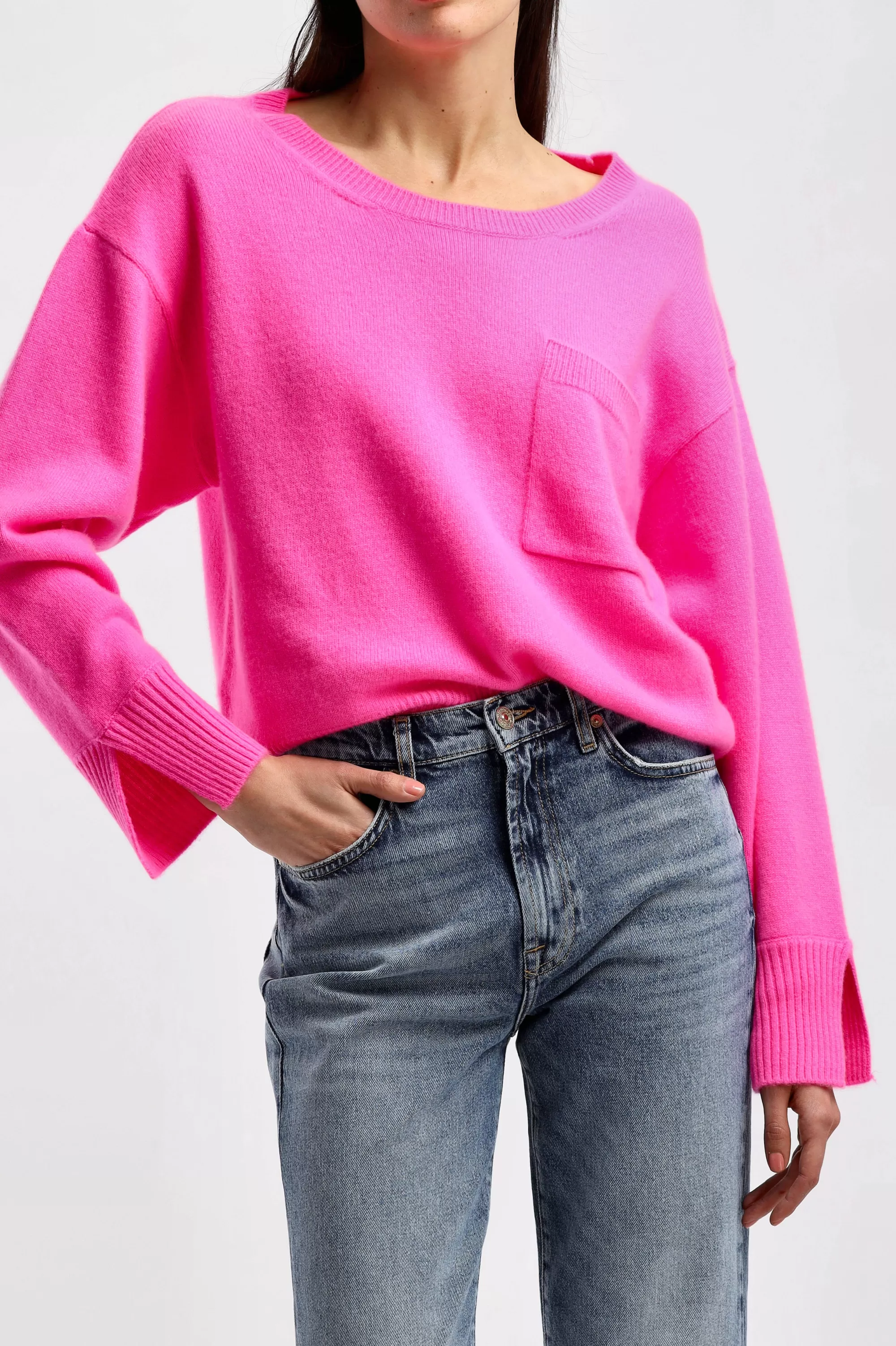 Frauen Ladneri Pullover Pocket In Neon Pink