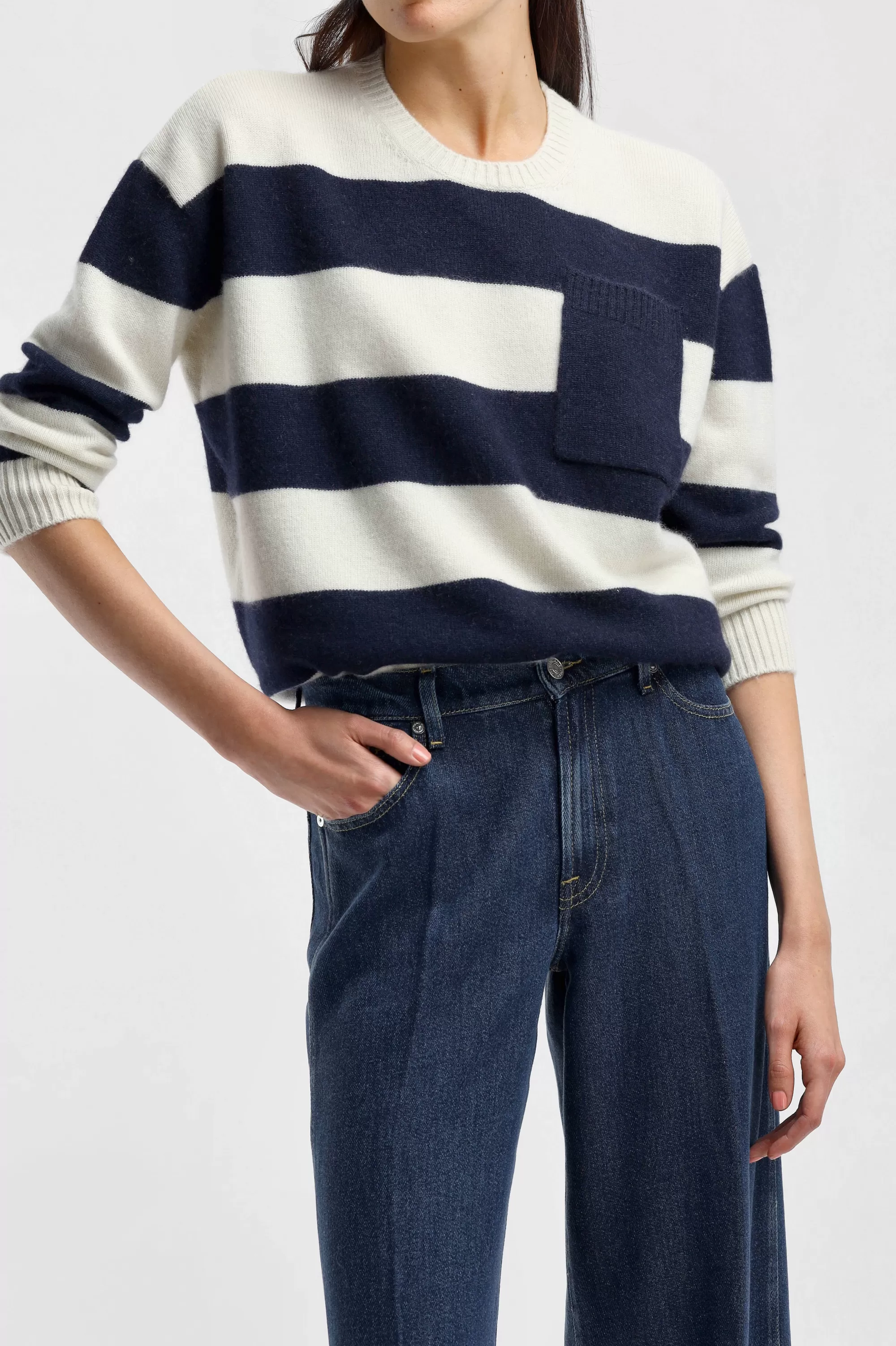 Frauen Ladneri Pullover Stripes In Navy/Weis