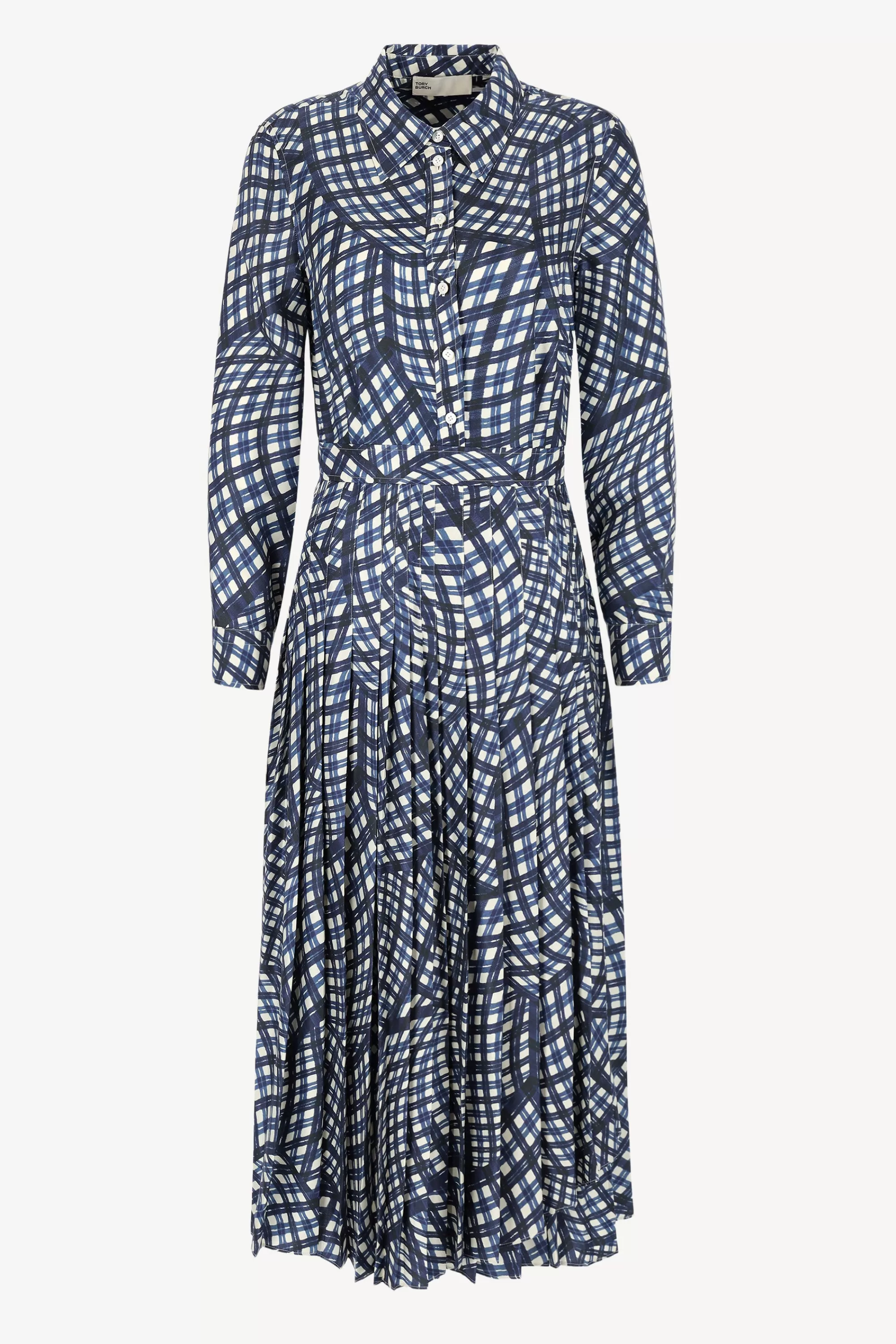 Frauen Tory Burch Seidenkleid In Navy Warped Gingham