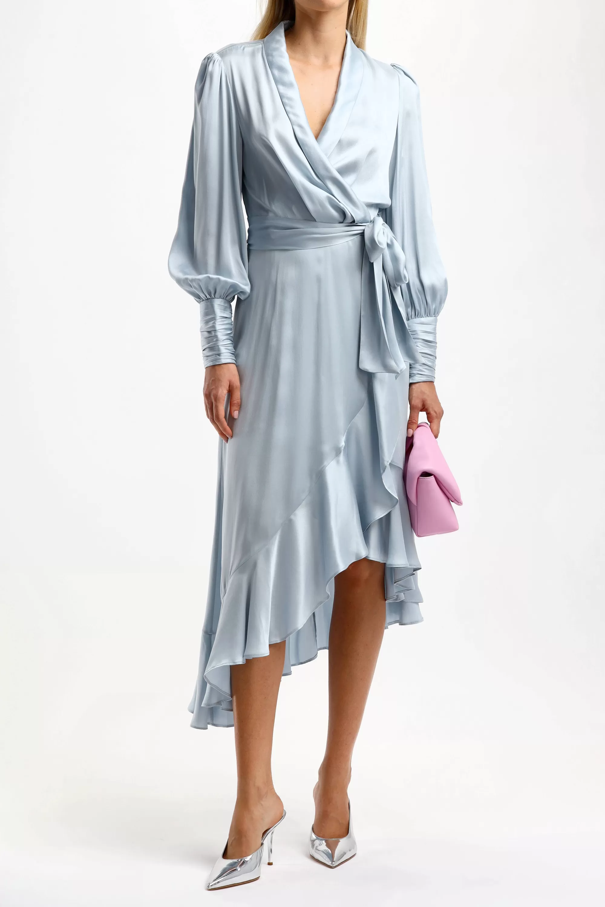 Frauen Zimmermann Seidenkleid Wrap Midi In Dusty Blue