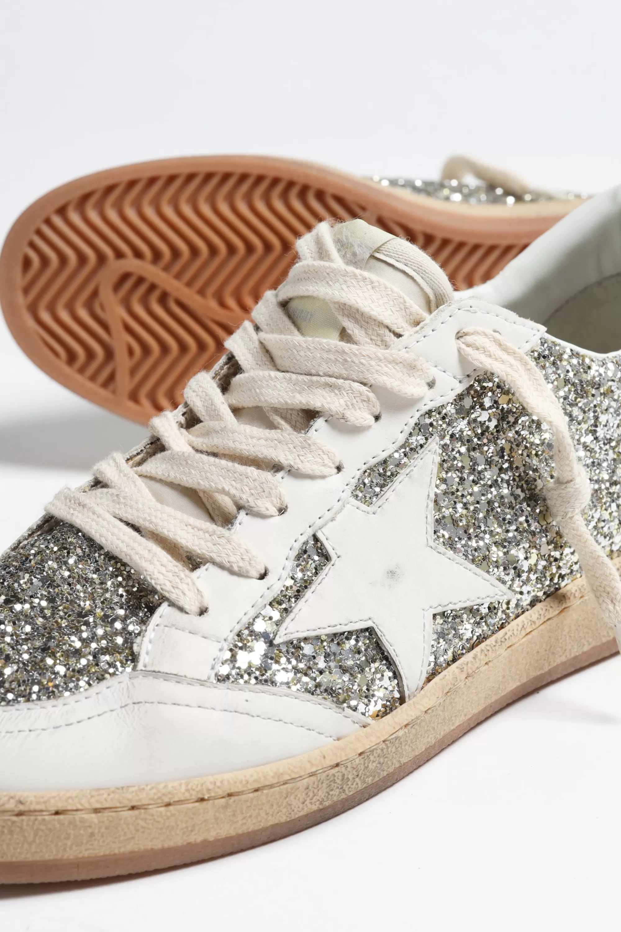 Frauen Golden Goose Sneaker Ballstar Glitter In Milky/Weis