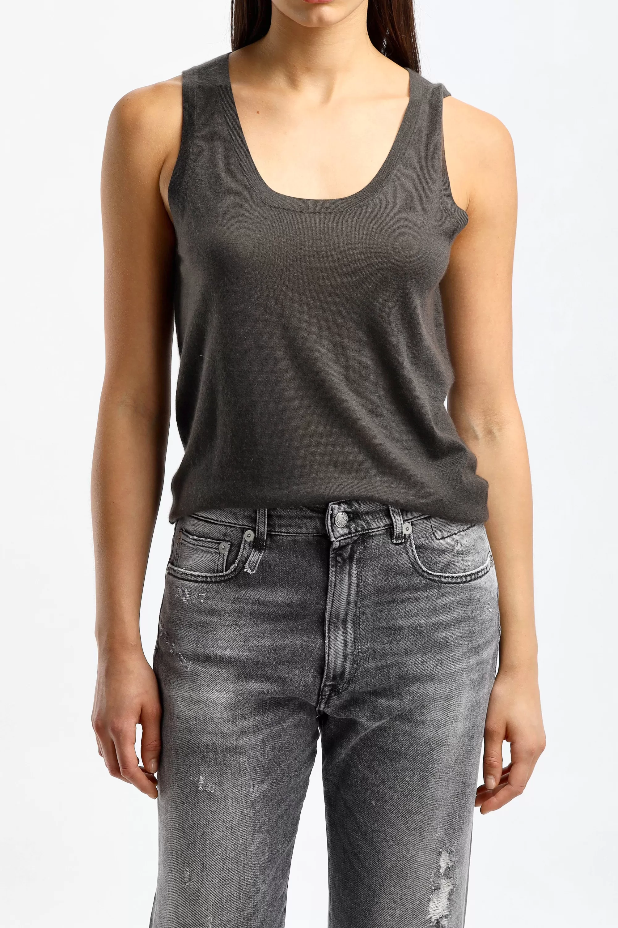 Frauen Frenckenberger Tank Top Short Big In Black Olive