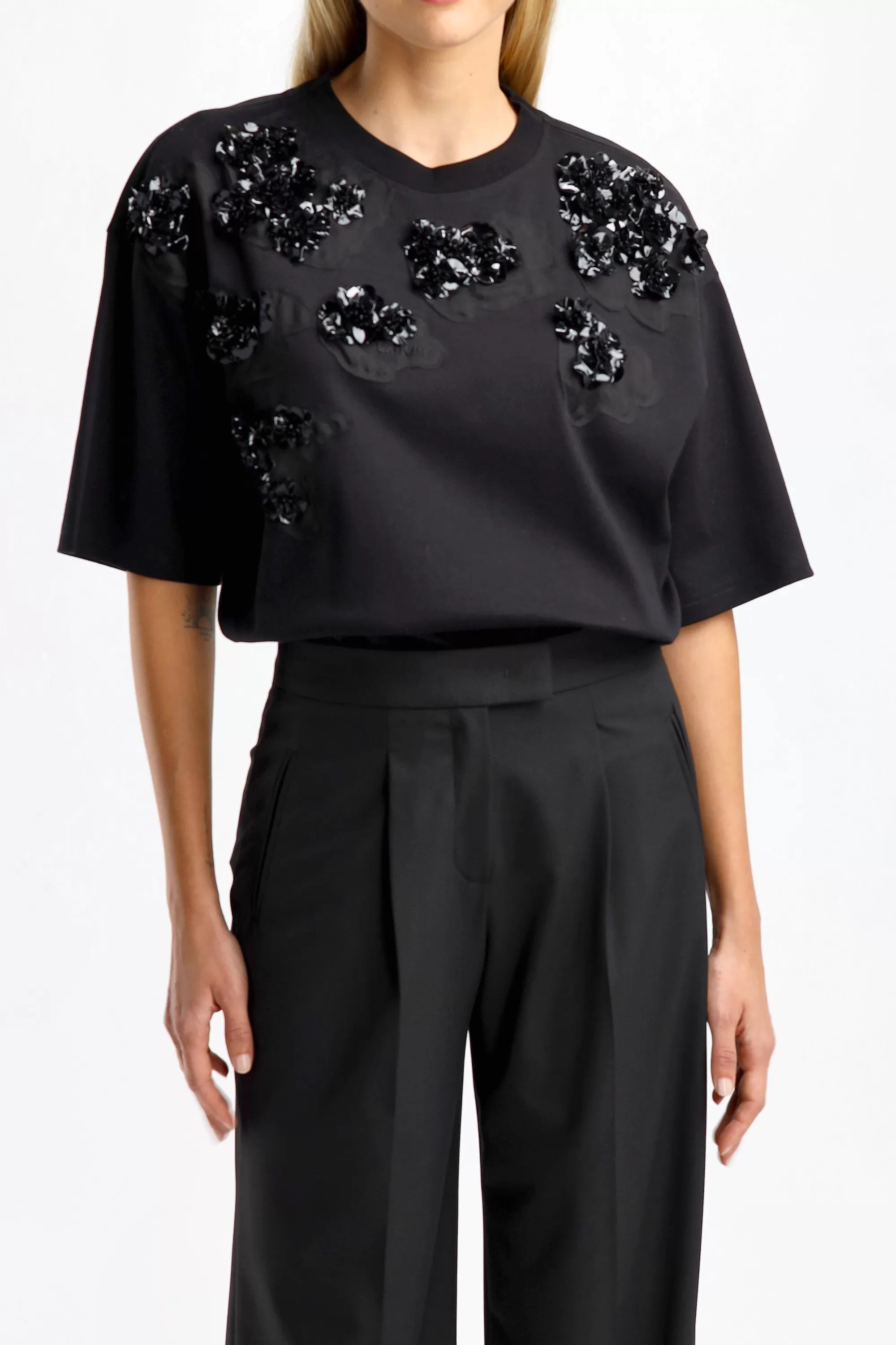 Frauen Lanvin T-Shirt Oversized Flower In Schwarz